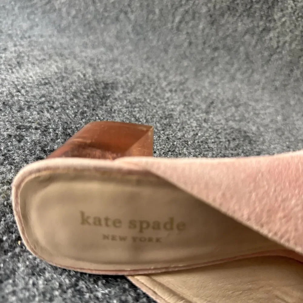 Kate Spade Caila Pink Suede Block Heel Mule Transparent Gem Square Toe 8.5M